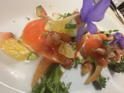 サーモントラウトのカルパッチョ　春風ソース　埼玉県飯能市イタリアンレストランかみかみya オーナーシェフ上神谷昌宏