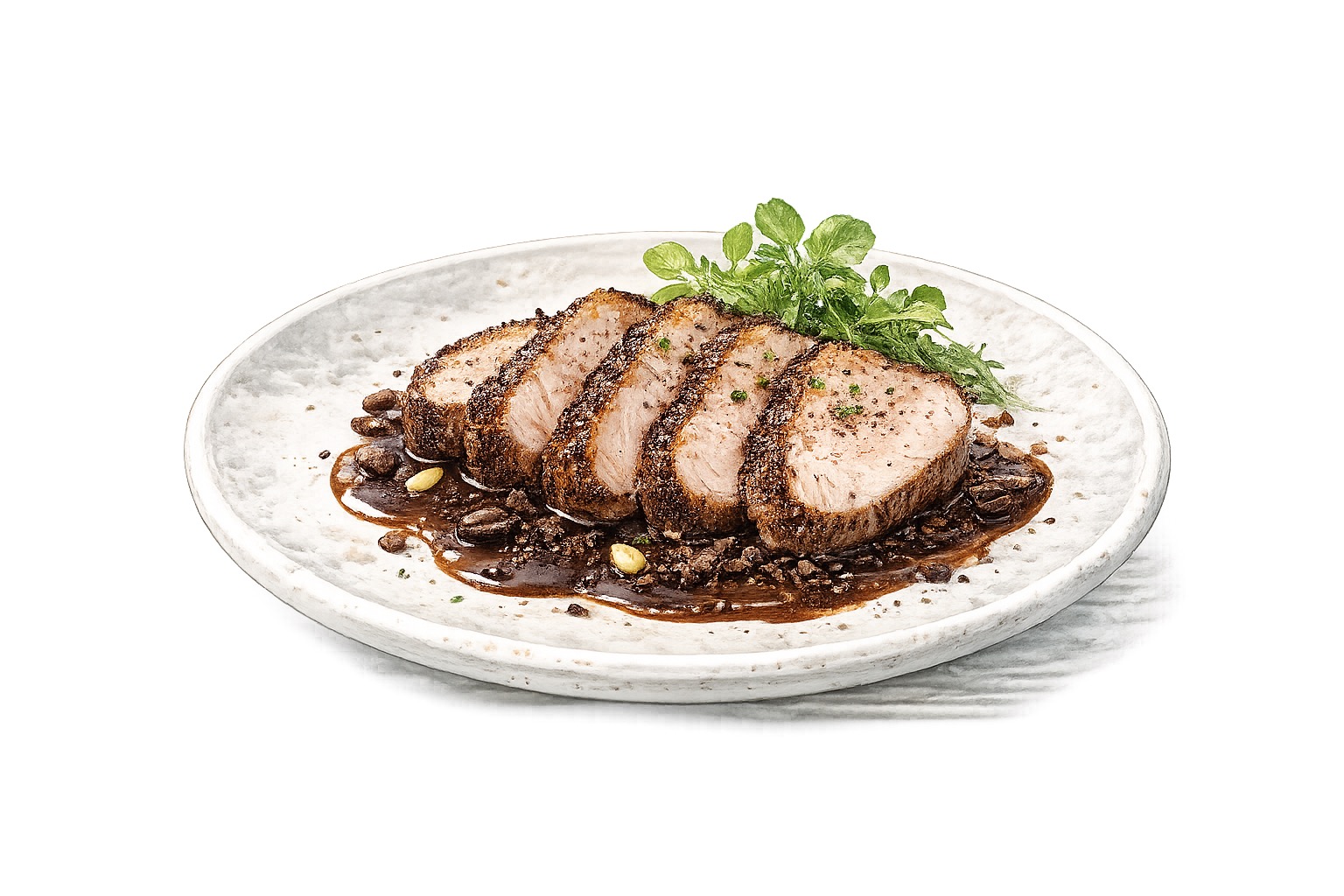 豚ロースのコーヒー焼き、チョコレートソース